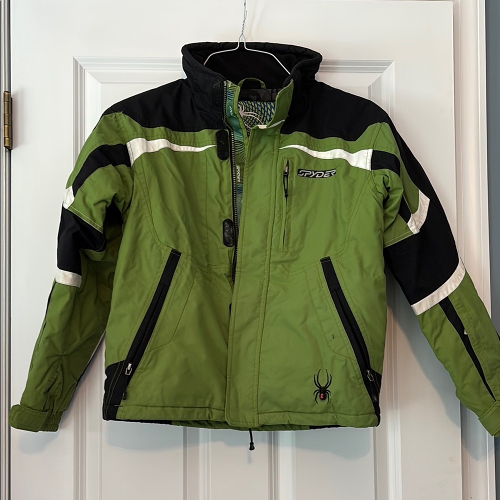 Spyder Olive and Black Ski Jacket and Pants with White Accents